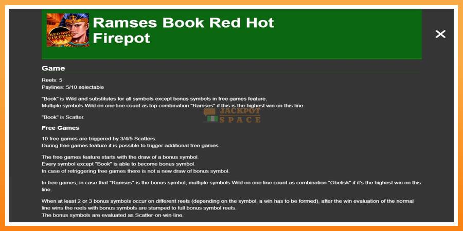 Ramses Book Red Hot Firepot leikjavél fyrir peninga, mynd 1