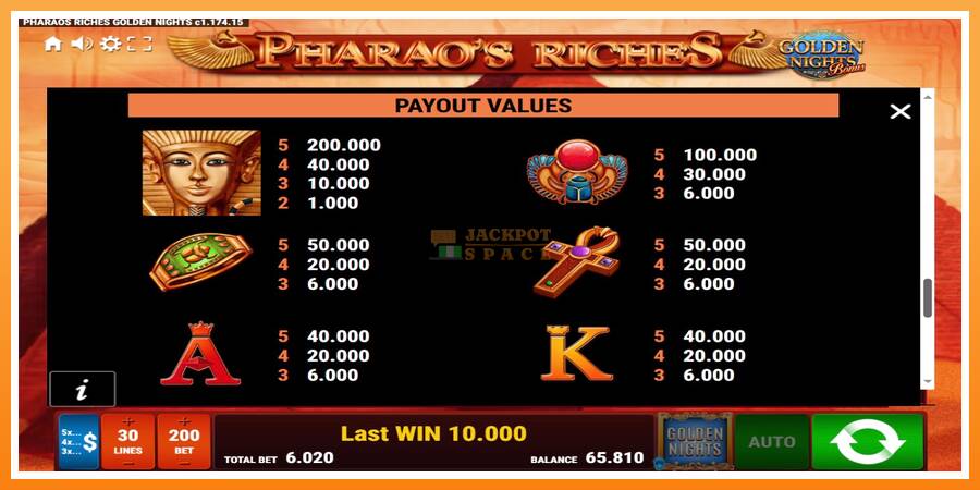 Pharaos Riches Golden Nights leikjavél fyrir peninga, mynd 6