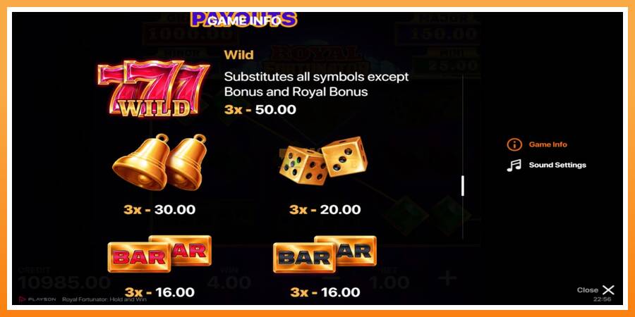 Royal Fortunator: Hold and Win leikjavél fyrir peninga, mynd 5