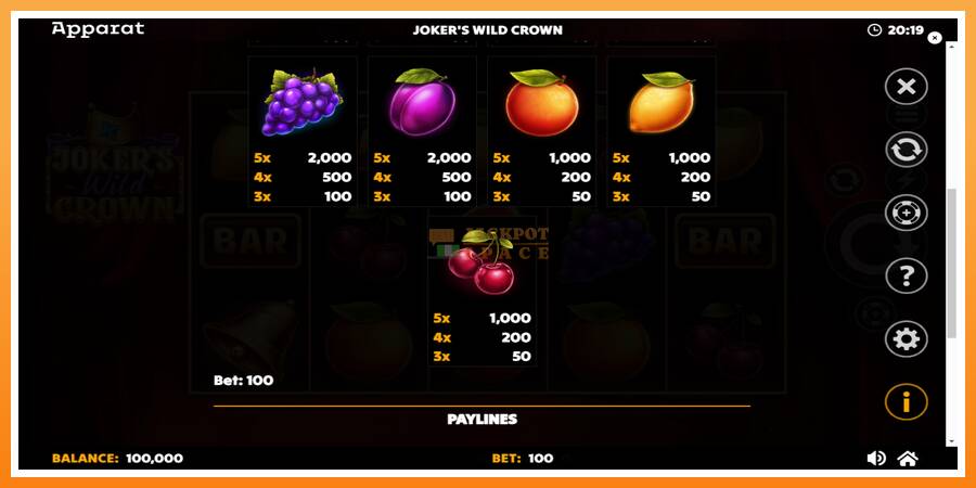 Jokers Wild Crown Diamond Treasures leikjavél fyrir peninga, mynd 6