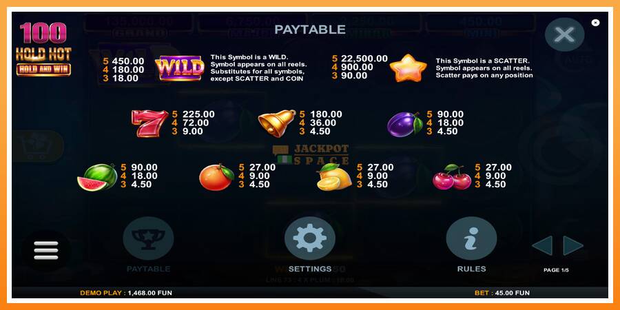 100 Hold Hot Hold and Win leikjavél fyrir peninga, mynd 5