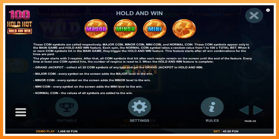 100 Hold Hot Hold and Win leikjavél fyrir peninga, mynd 6