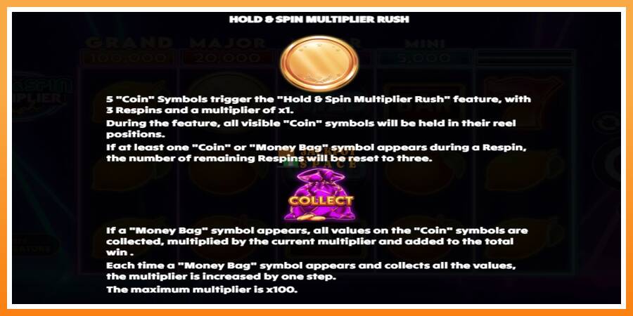 Hold & Spin Multiplier Rush leikjavél fyrir peninga, mynd 5