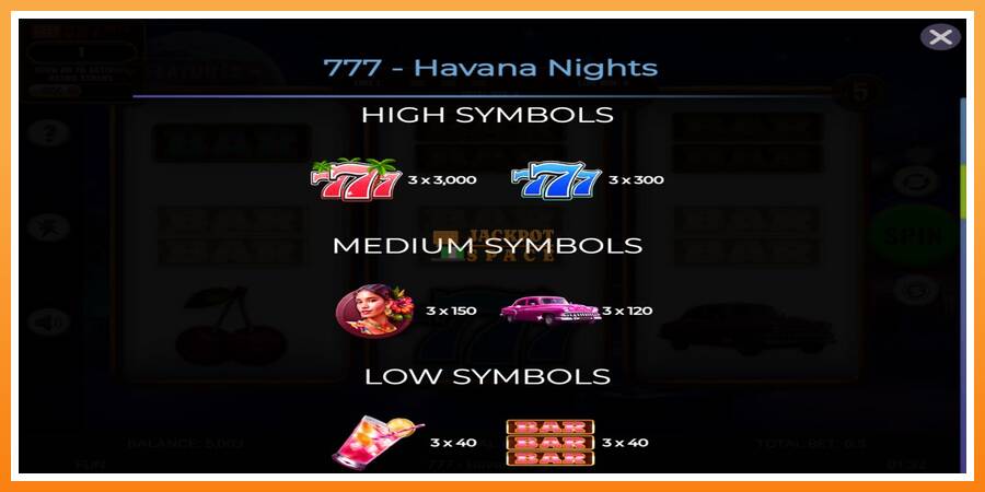 777 - Havana Nights leikjavél fyrir peninga, mynd 5