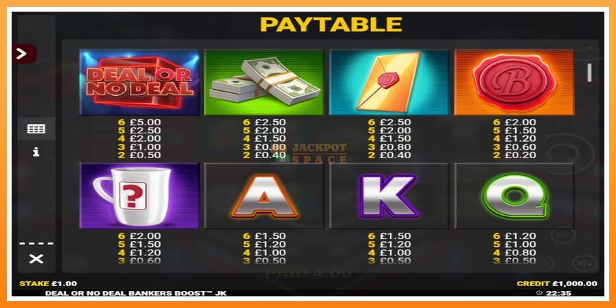 Deal or No Deal Bankers Boost Jackpot King leikjavél fyrir peninga, mynd 3