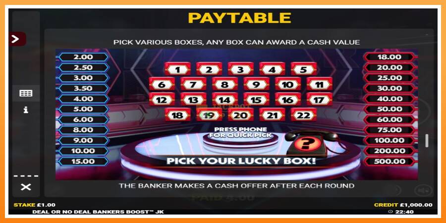 Deal or No Deal Bankers Boost Jackpot King leikjavél fyrir peninga, mynd 6