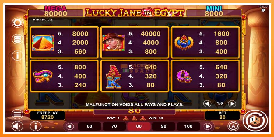 Lucky Jane in Egypt Hold & Win leikjavél fyrir peninga, mynd 5