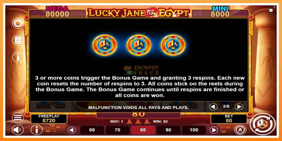 Lucky Jane in Egypt Hold & Win leikjavél fyrir peninga, mynd 6