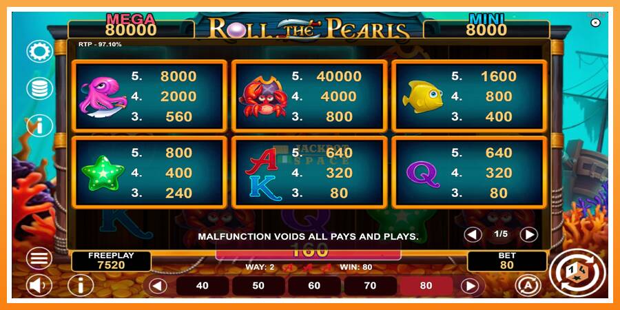 Roll The Pearls Hold & Win leikjavél fyrir peninga, mynd 5