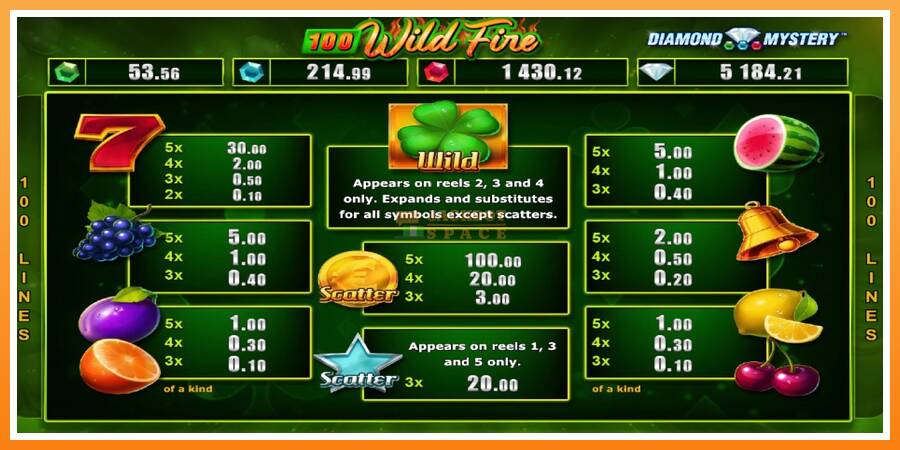 Diamond Mystery 100 Wild Fire leikjavél fyrir peninga, mynd 4