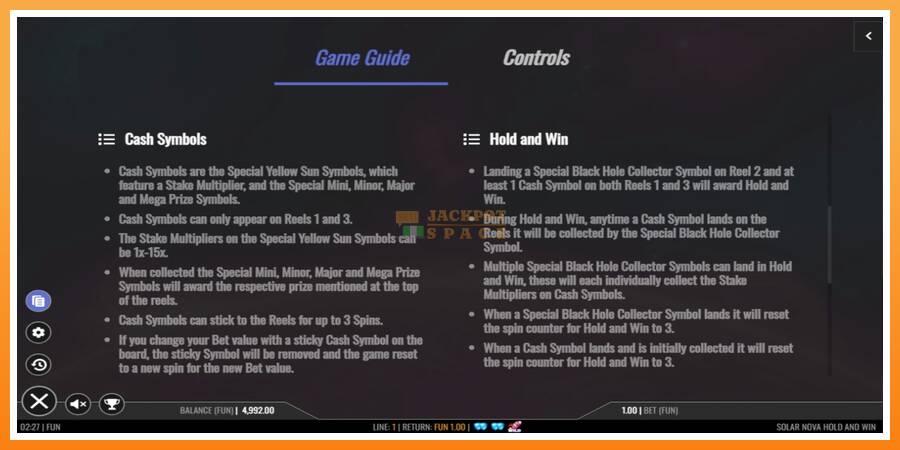 Solar Nova Hold and Win leikjavél fyrir peninga, mynd 6