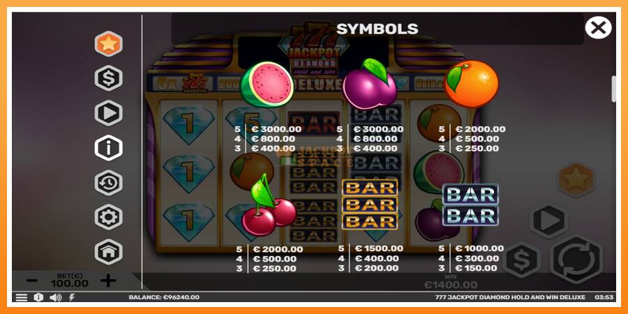 777 Jackpot Diamond Hold and Win Deluxe leikjavél fyrir peninga, mynd 6